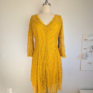 Yellow Lace Dress Fit and Flare Plus Size Dress Boho Style Mustard Always Indigo